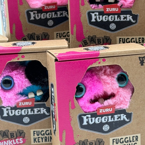 ZURU Fuggler Baby Pinkles Fuggler Keyring Plush Pink Valentine Complete Set of 6 - Picture 12 of 15